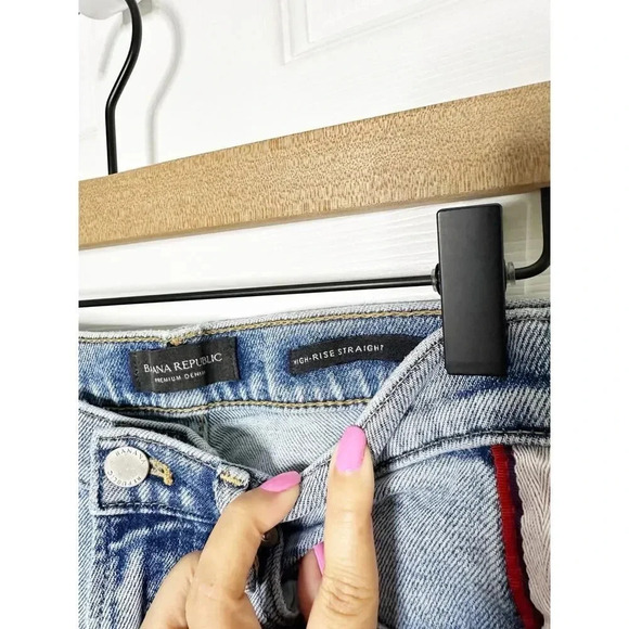 BANANA REPUBLIC Size 27 High Rise Straight Light Wash Denim Jeans Red Stripe - Picture 3 of 7